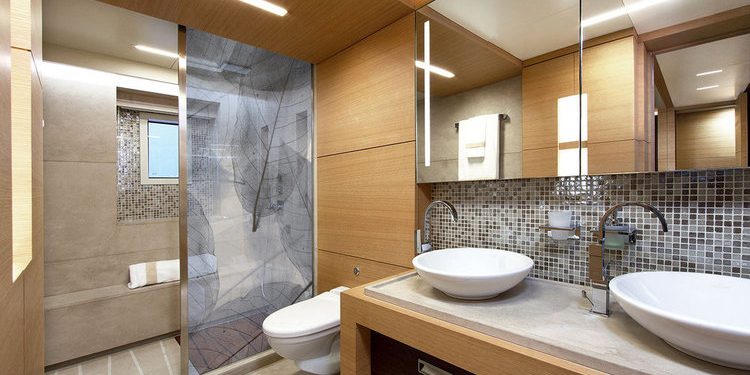 Kaca Kamar Mandi Kaca etched glass dengan motif printing yang memukau